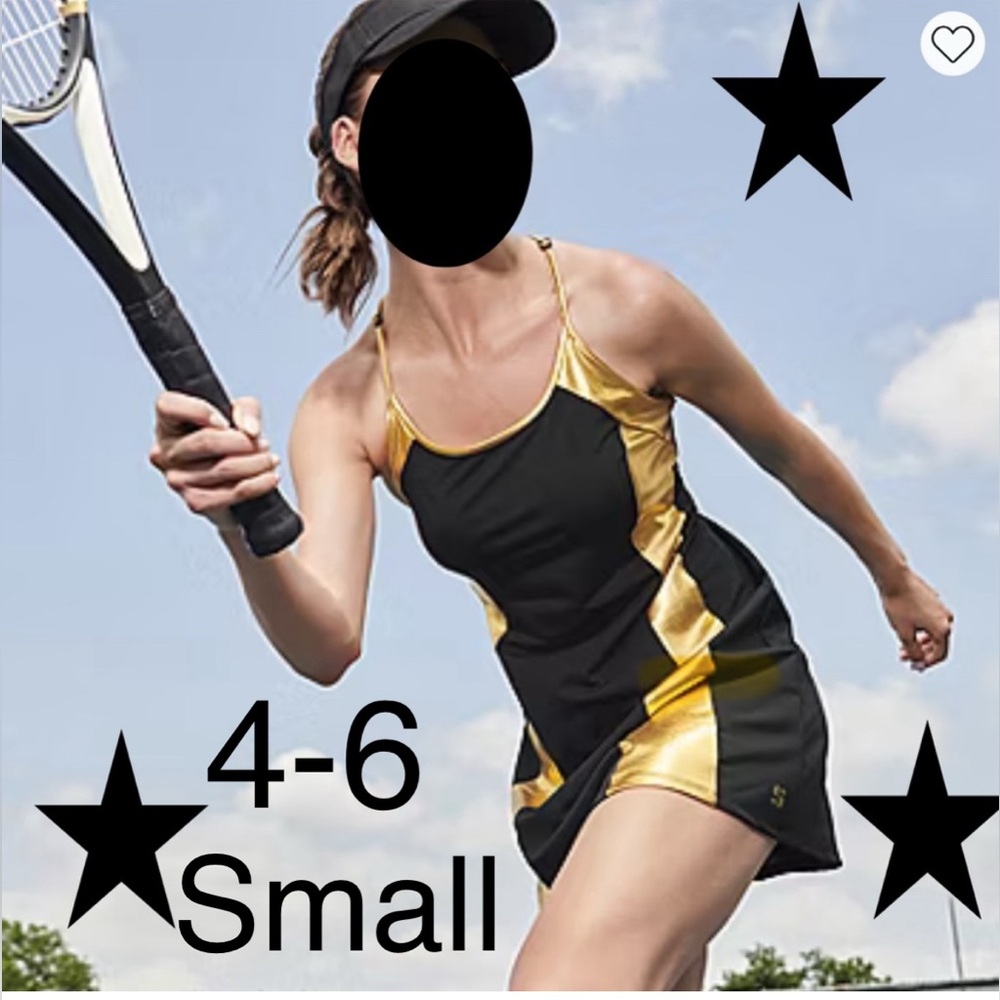 🎾NEW Racer-Back Dress by Sports Illustrated | Black/Gold | Small (4-6)